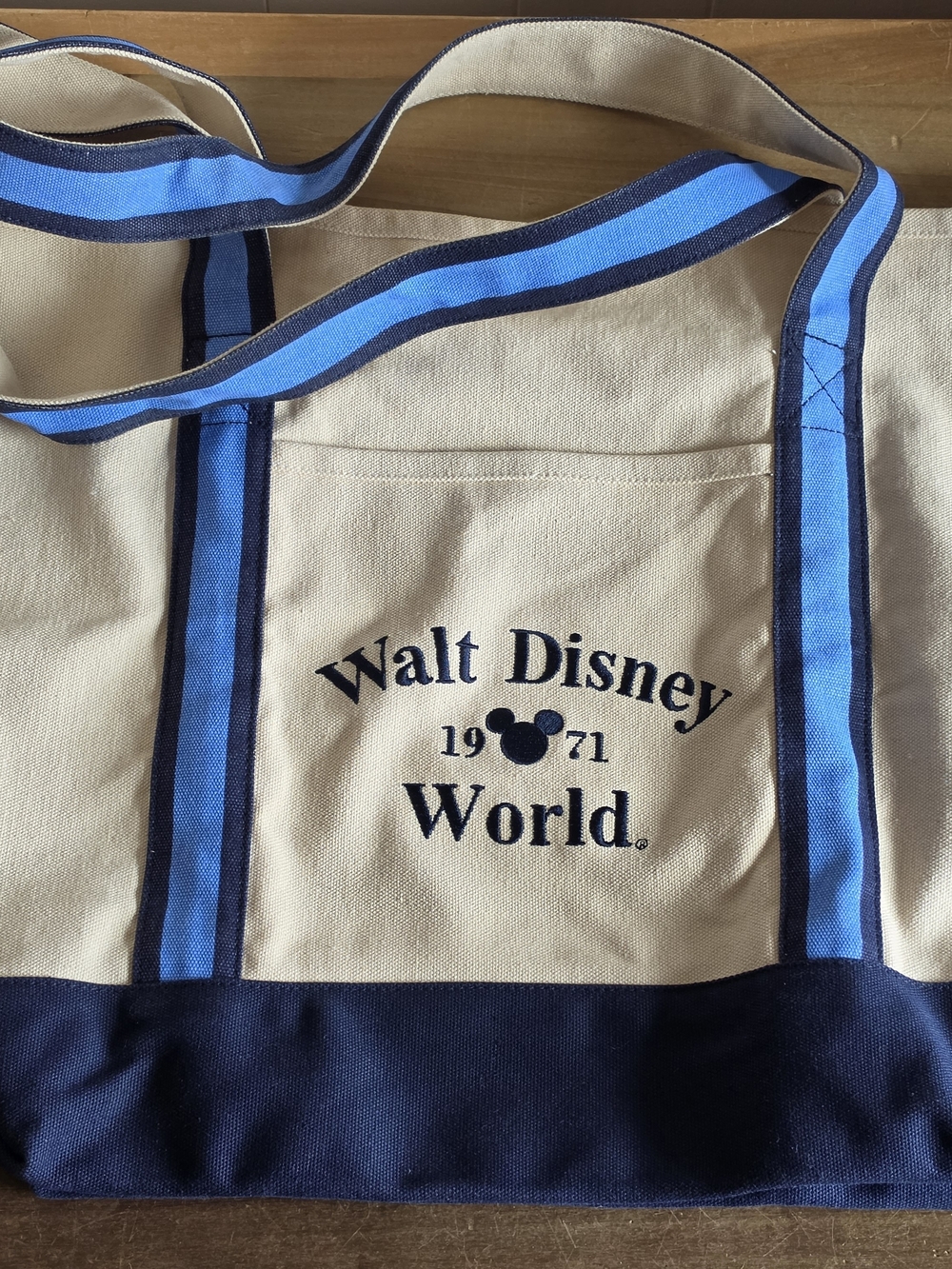 Walt Disney World Canvas Tote Bag with Blue and Navy Trim